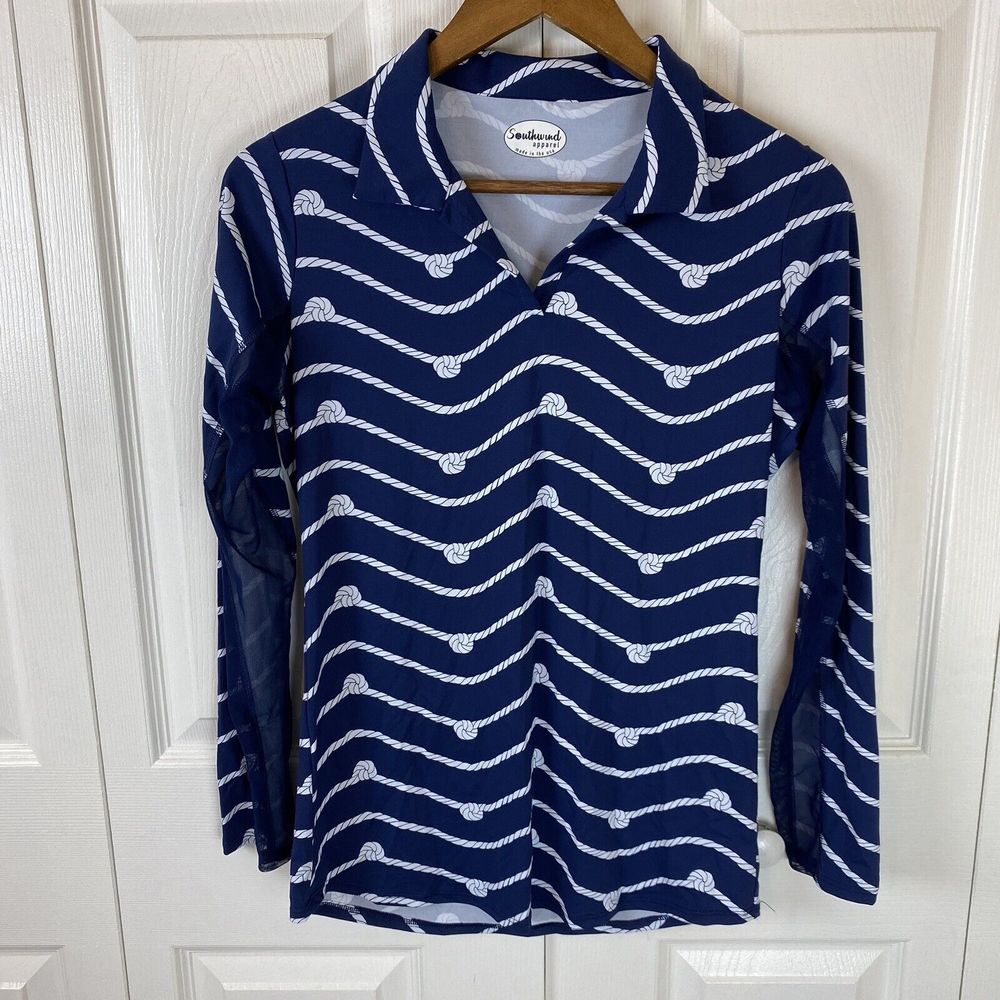 Southwind Apparel S Stripe Long Sleeve Pullover Golf Tennis Cabana Shade UPF 50